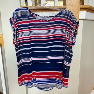 Layered Striped Red, Navy, and White Blouse Size XL